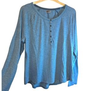 Marmot Jayne Henley Top Long Sleeve Womens Sz XL Teal Blue Pin Stripe UPF 30